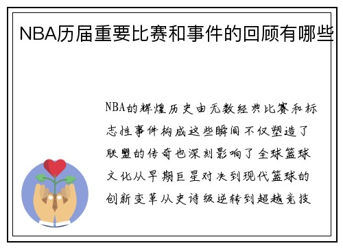 NBA历届重要比赛和事件的回顾有哪些