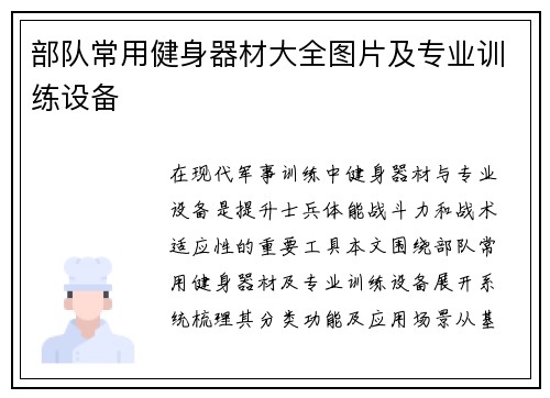 部队常用健身器材大全图片及专业训练设备